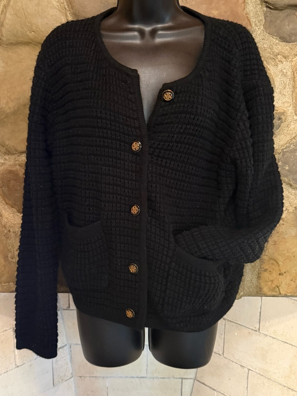 Black Gold Button-Front Women's Knit Cardigan Sweater